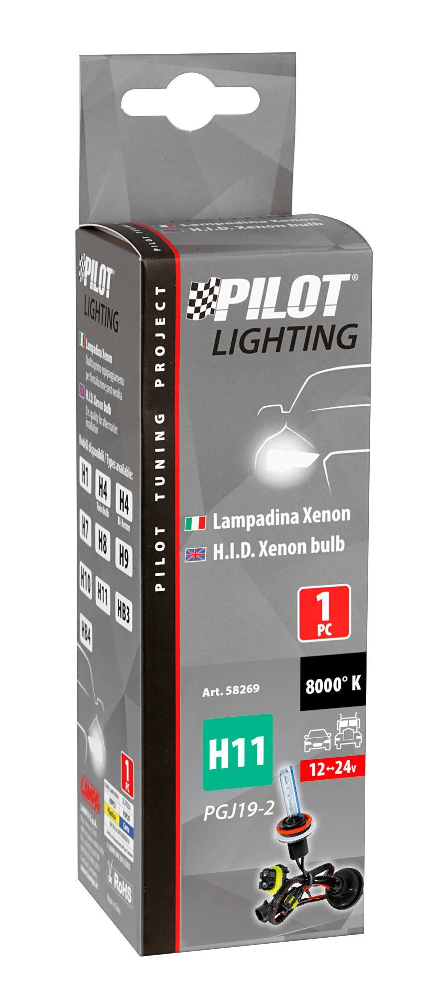 12/24V Lampadina HID Xenon 8.000K - H11 - 1 pz  - Scatola