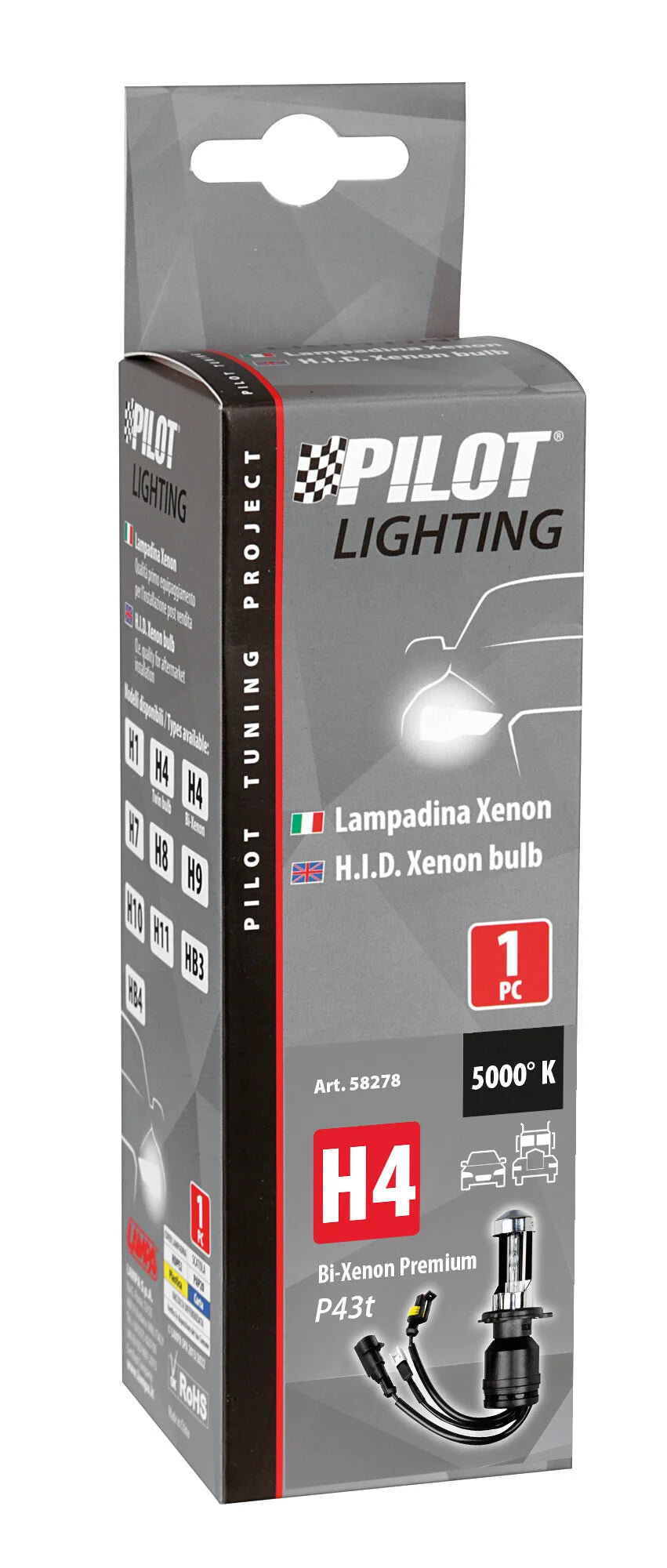 12/24V Lampadina HID Xenon 5.000K - H4 - 1 pz  - Scatola