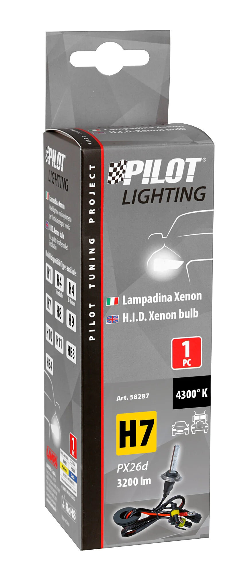 12/24V Lampadina HID Xenon 4.300K - H7 - 1 pz  - Scatola