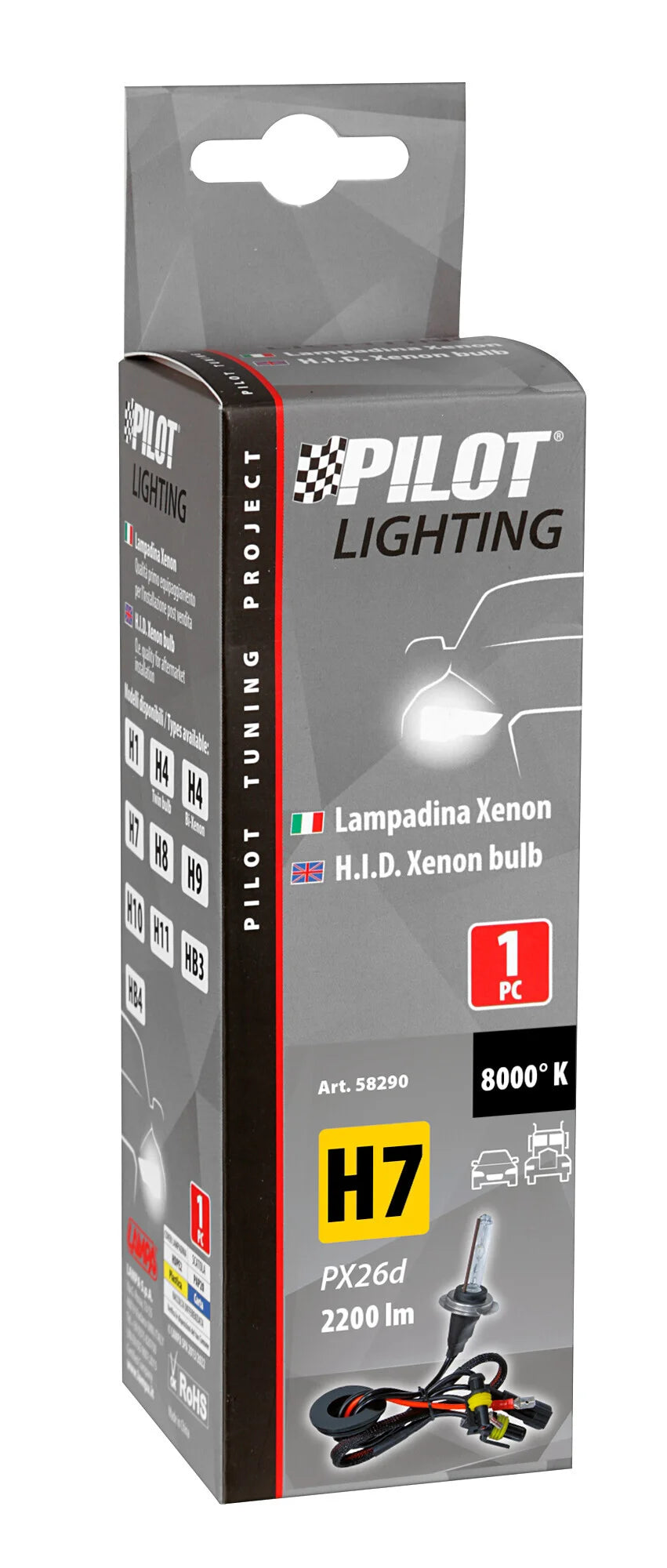 12/24V Lampadina HID Xenon 8.000K - H7 - 1 pz  - Scatola