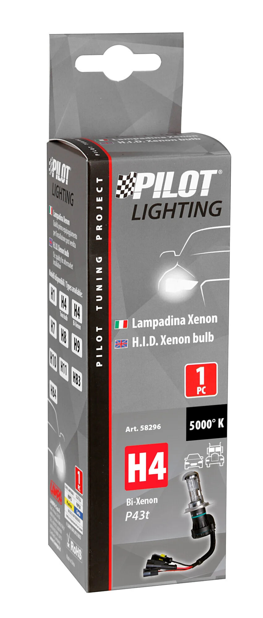 12/24V Lampadina HID Xenon 5.000K - H4 - 1 pz  - Scatola - (Bi-Xenon)
