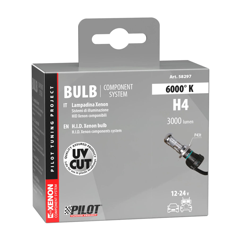 12/24V Lampadina HID Xenon 6.000K - H4 - 1 pz  - Scatola - (Bi-Xenon)