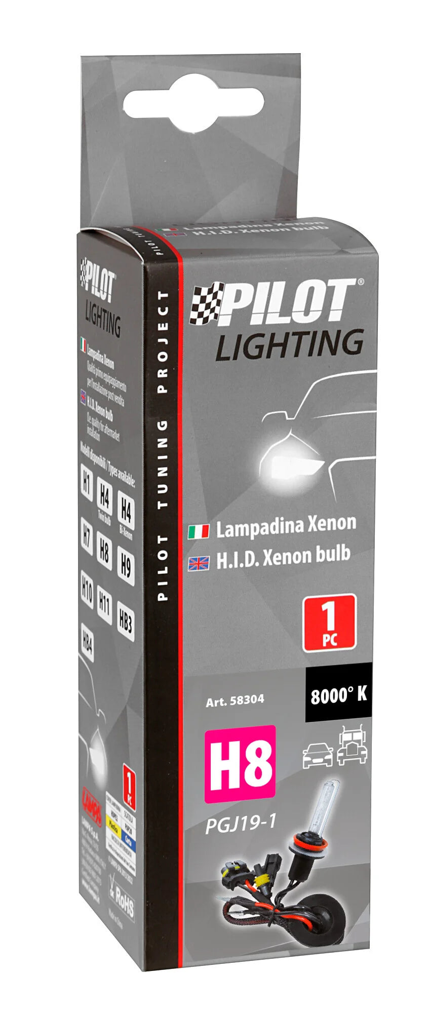 12/24V Lampadina HID Xenon 8.000K - H8 - 1 pz  - Scatola