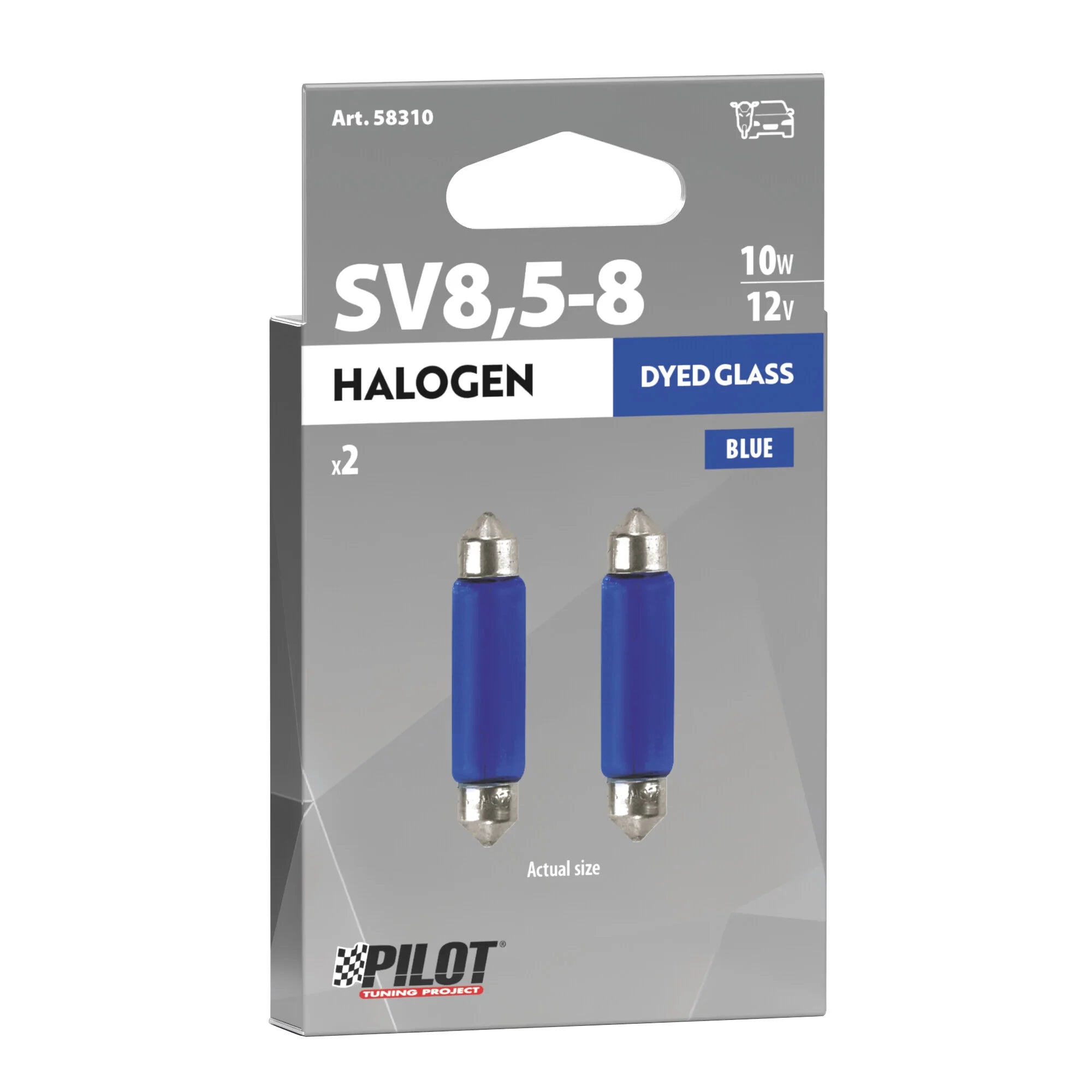 12V Blue Dyed Glass, Lampada siluro - 11x44 mm - 10W - SV8,5-8 - 2 pz  - D/Blister