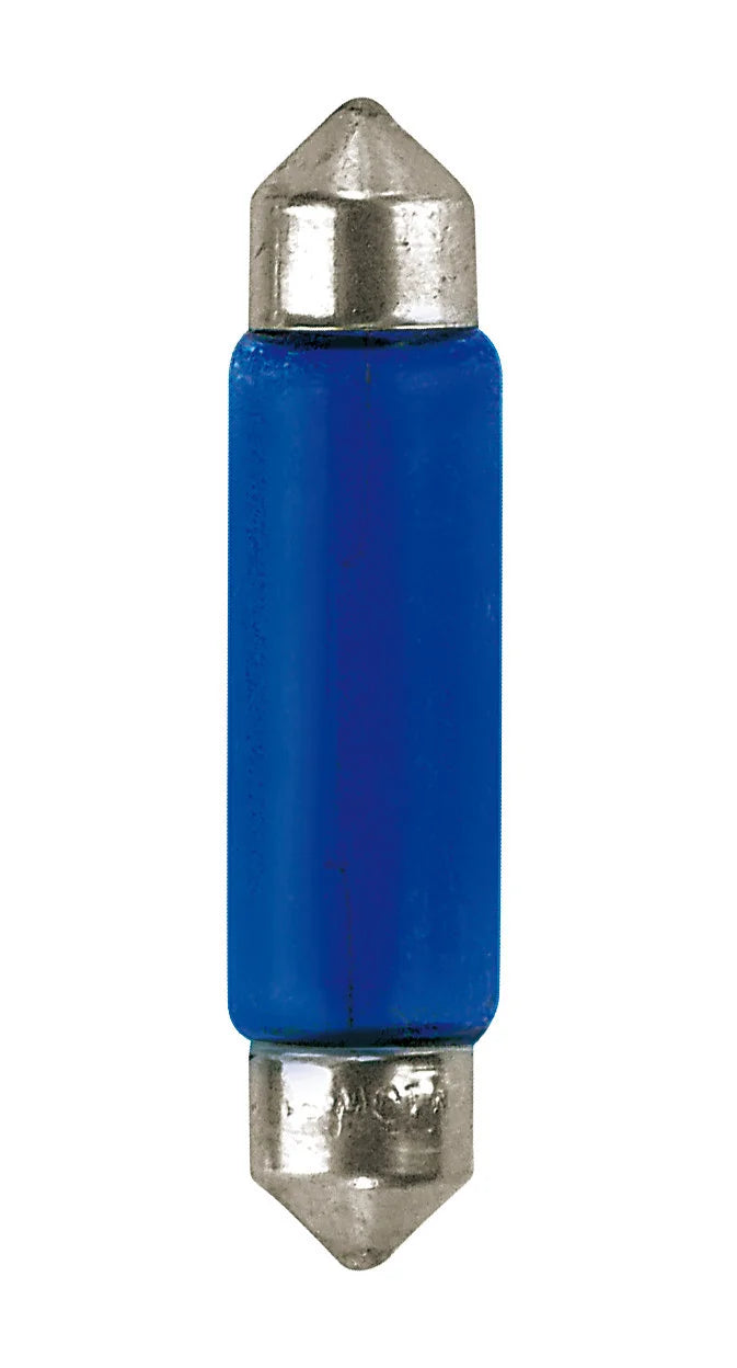 12V Blue Dyed Glass, Lampada siluro - 11x44 mm - 10W - SV8,5-8 - 2 pz  - D/Blister
