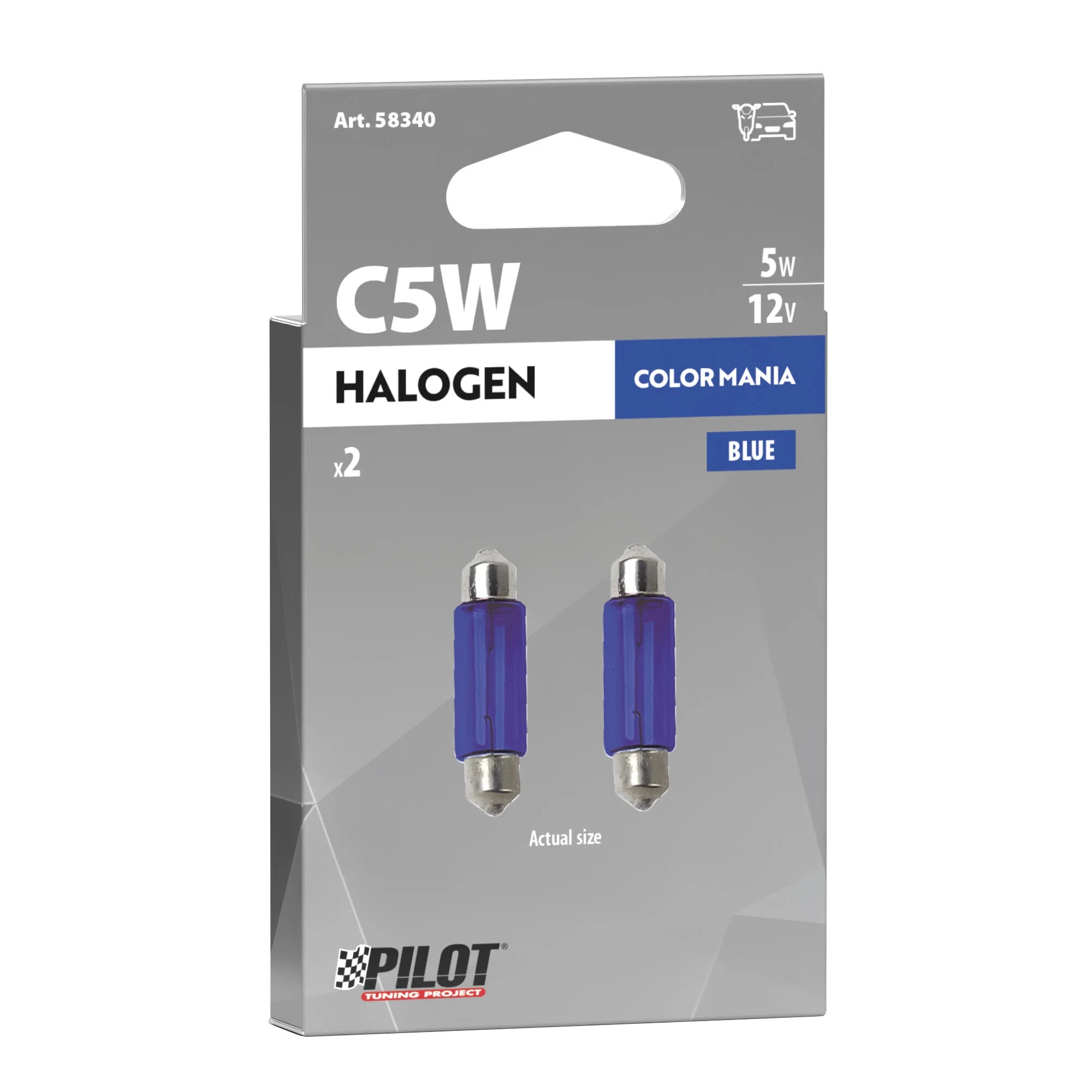 12V Lampada siluro - (C5W) - 11x35 mm - 5W - SV8,5-8 - 2 pz  - Scatola - Blu