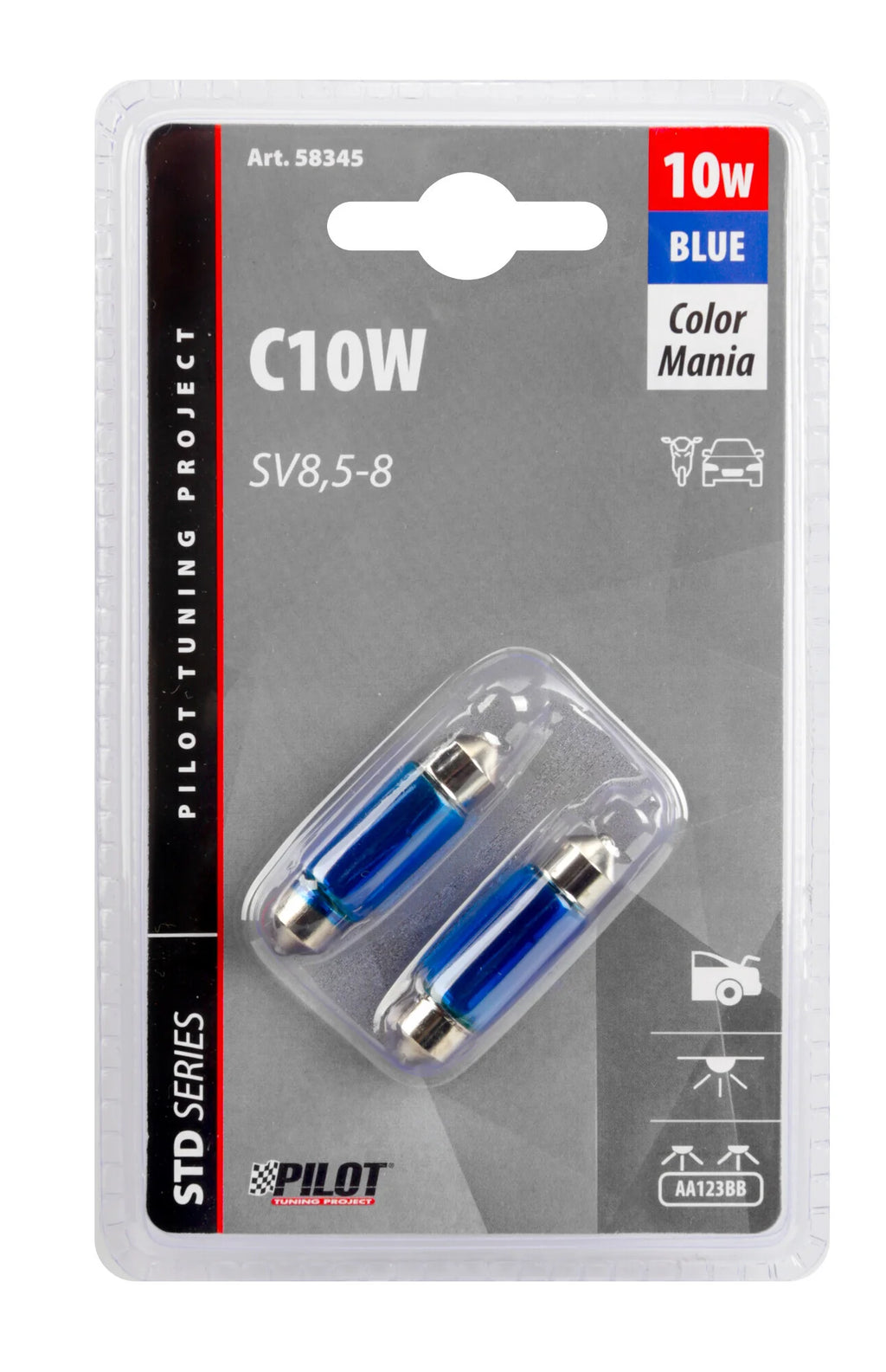 12V Lampada siluro - (C10W) - 11x35 mm - 10W - SV8,5-8 - 2 pz  - D/Blister - Blu