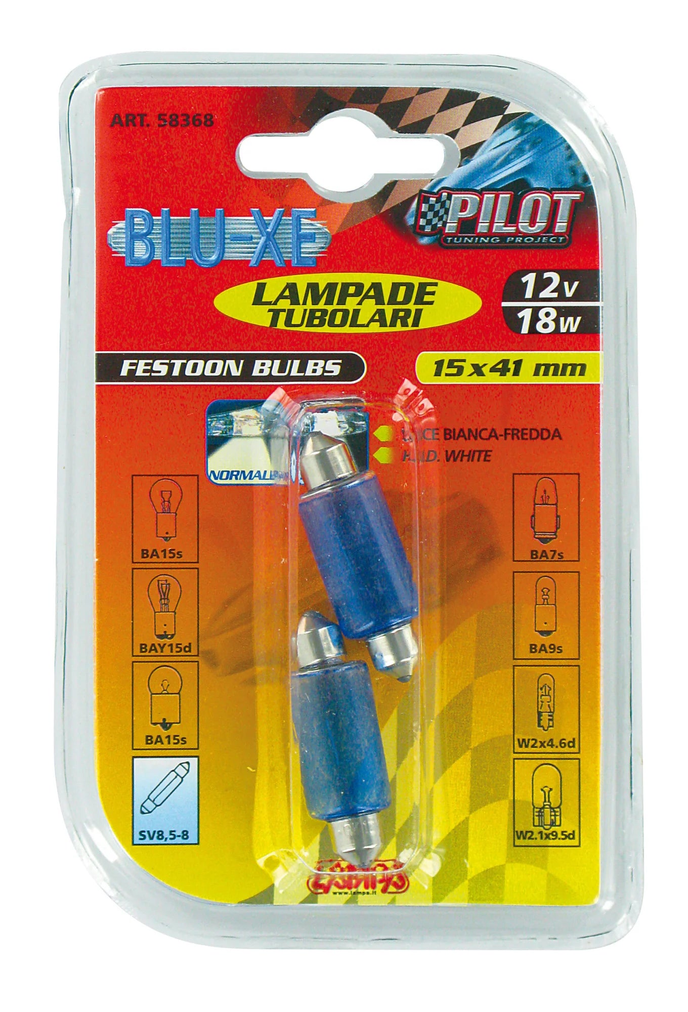 12V Lampada siluro Blu-Xe - 15x41 mm - 18W - SV8,5-8 - 2 pz  - D/Blister