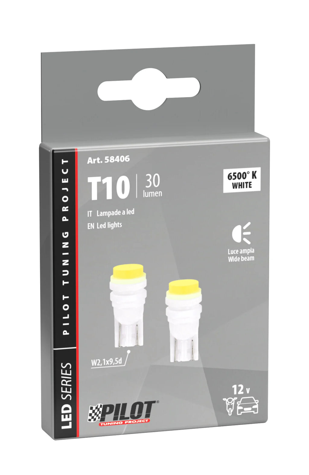 12V Hyper-Led 3 - 1 SMD x 3 chips - (T10) - W2,1x9,5d - 2 pz  - Scatola - Bianco - Doppia polarità