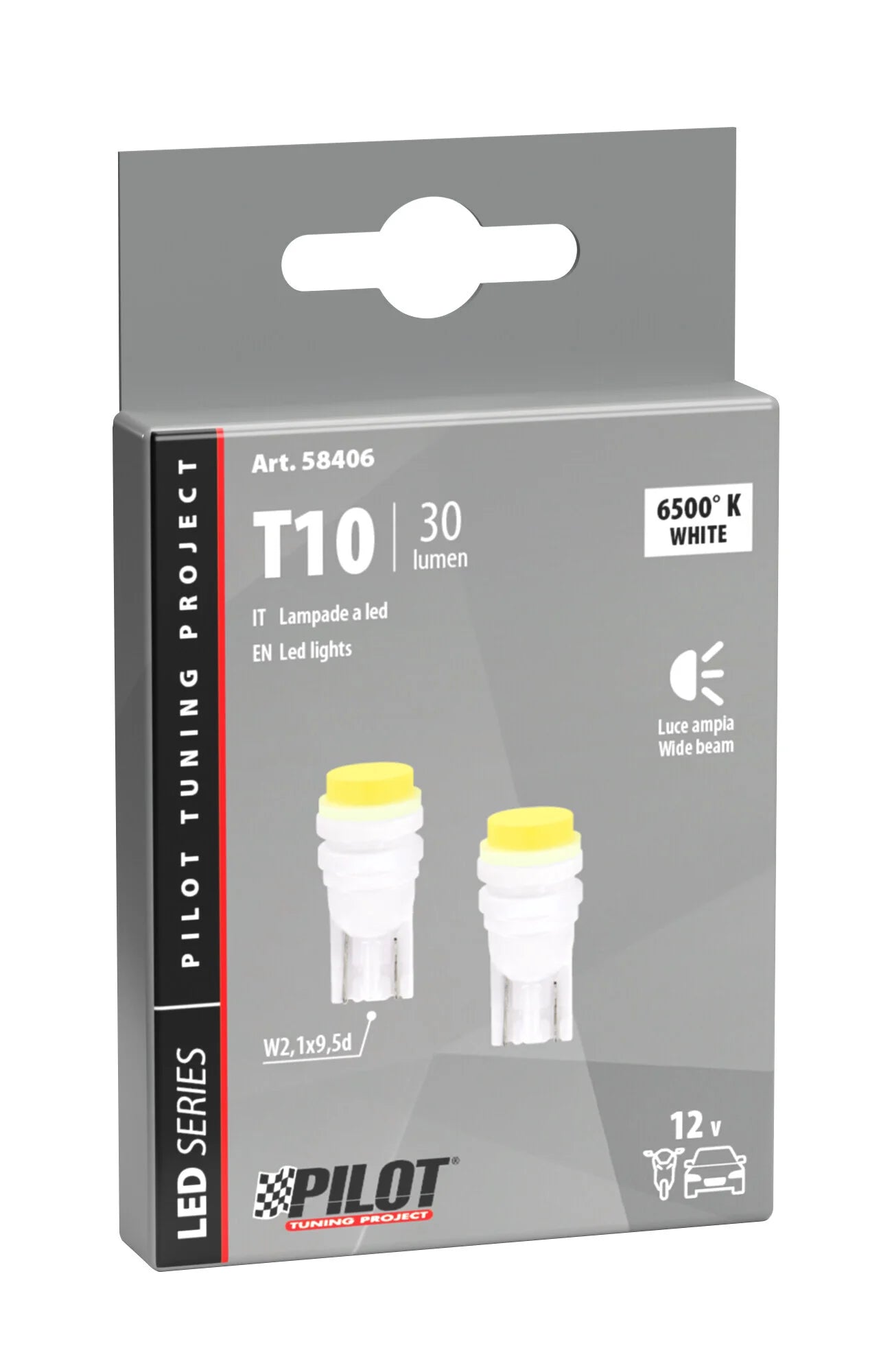 12V Hyper-Led 3 - 1 SMD x 3 chips - (T10) - W2,1x9,5d - 2 pz  - Scatola - Bianco - Doppia polarità