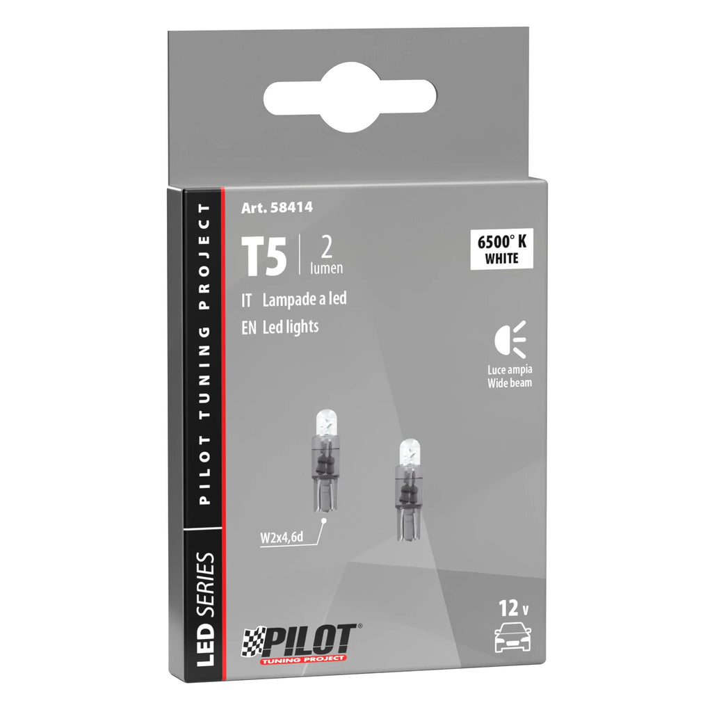 12V Micro lampada zoccolo plastica 1 Led - (T5) - W2x4,6d - 2 pz  - Scatola - Bianco