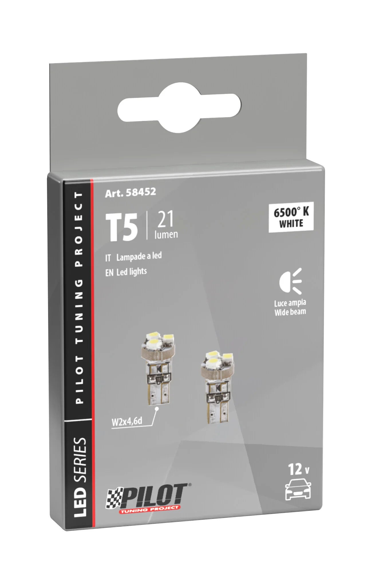 12V Hyper-Led 3 - 3 SMD x 1 chip - (T5) - W2x4,6d - 2 pz  - Scatola - Bianco