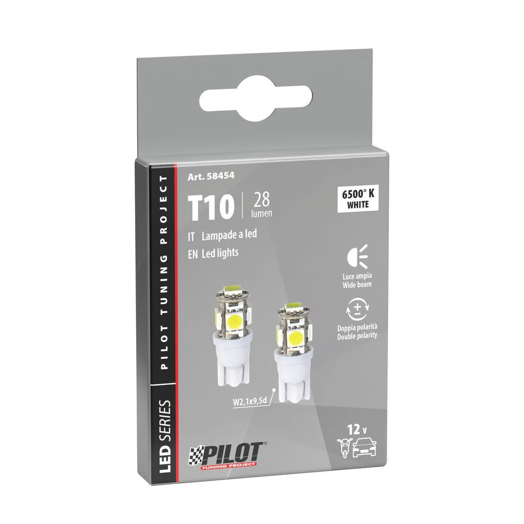 12V Hyper-Led 15 - 5 SMD x 3 chips - (T10) - W2,1x9,5d - 2 pz  - Scatola - Bianco - Doppia polarità