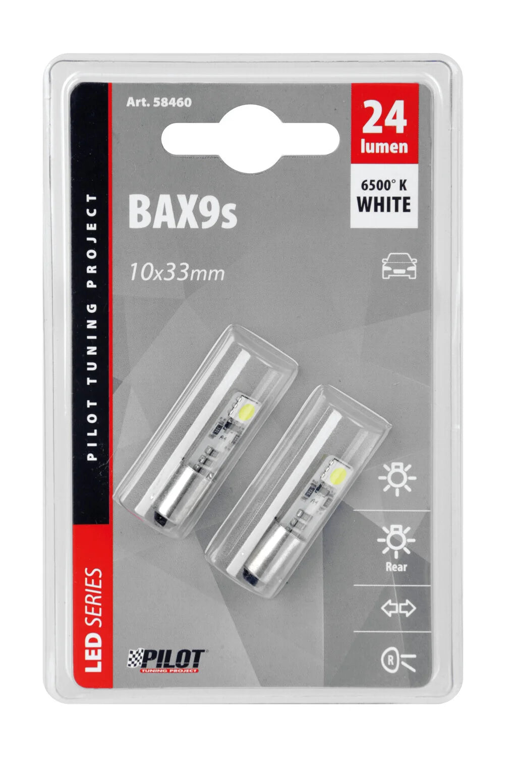 12V Hyper-Led 6 - 2 SMD x 3 chips - Bifocus - BAX9s - 2 pz  - D/Blister - Bianco - Doppia polarità - Resistenza incorporata