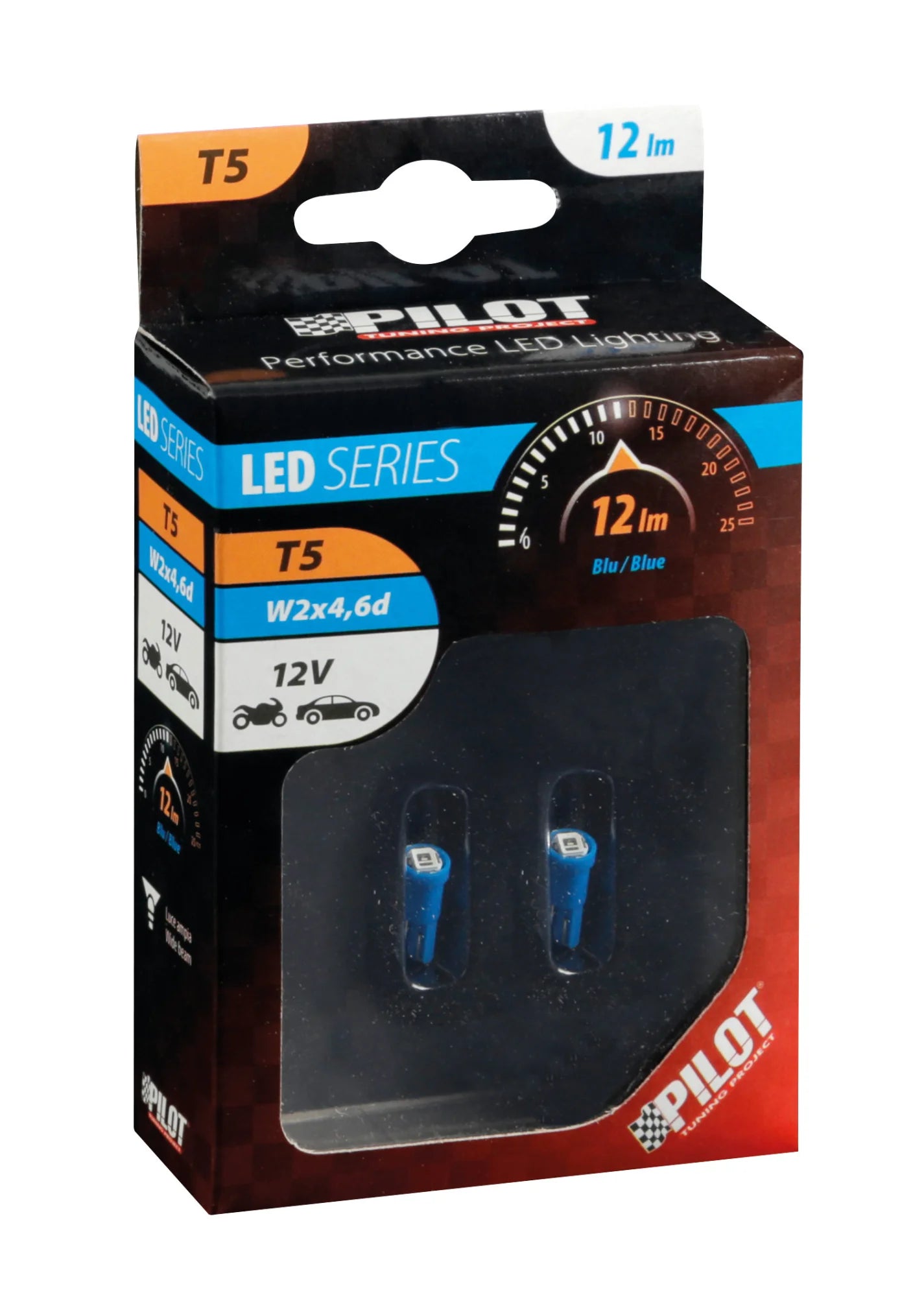 12V Hyper-Led 2 - 1 SMD x 2 chips - (T5) - W2x4,6d - 2 pz  - Scatola - Blu