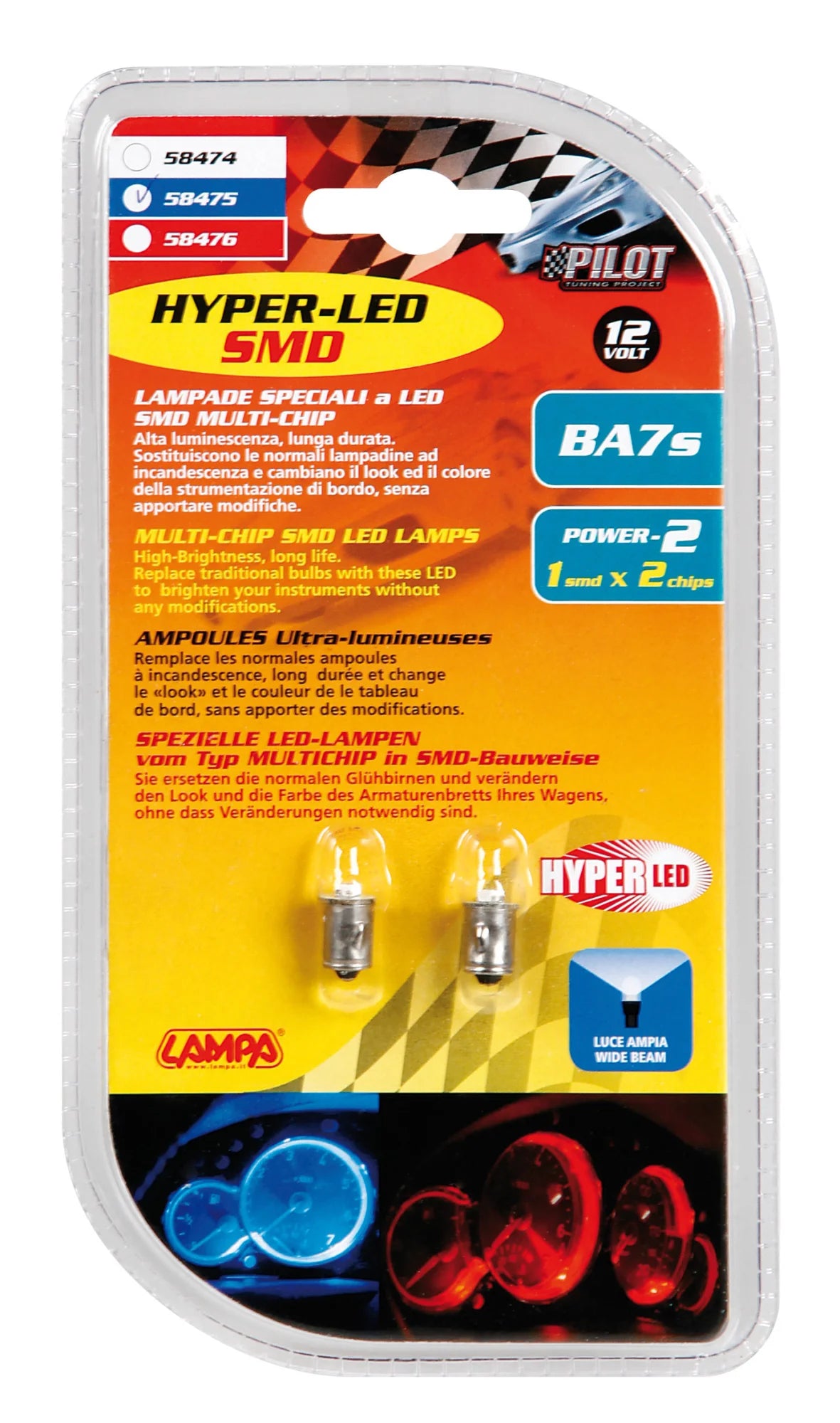 12V Hyper-Led 2 - 1 SMD x 2 chips - BA7s - 2 pz  - D/Blister - Blu