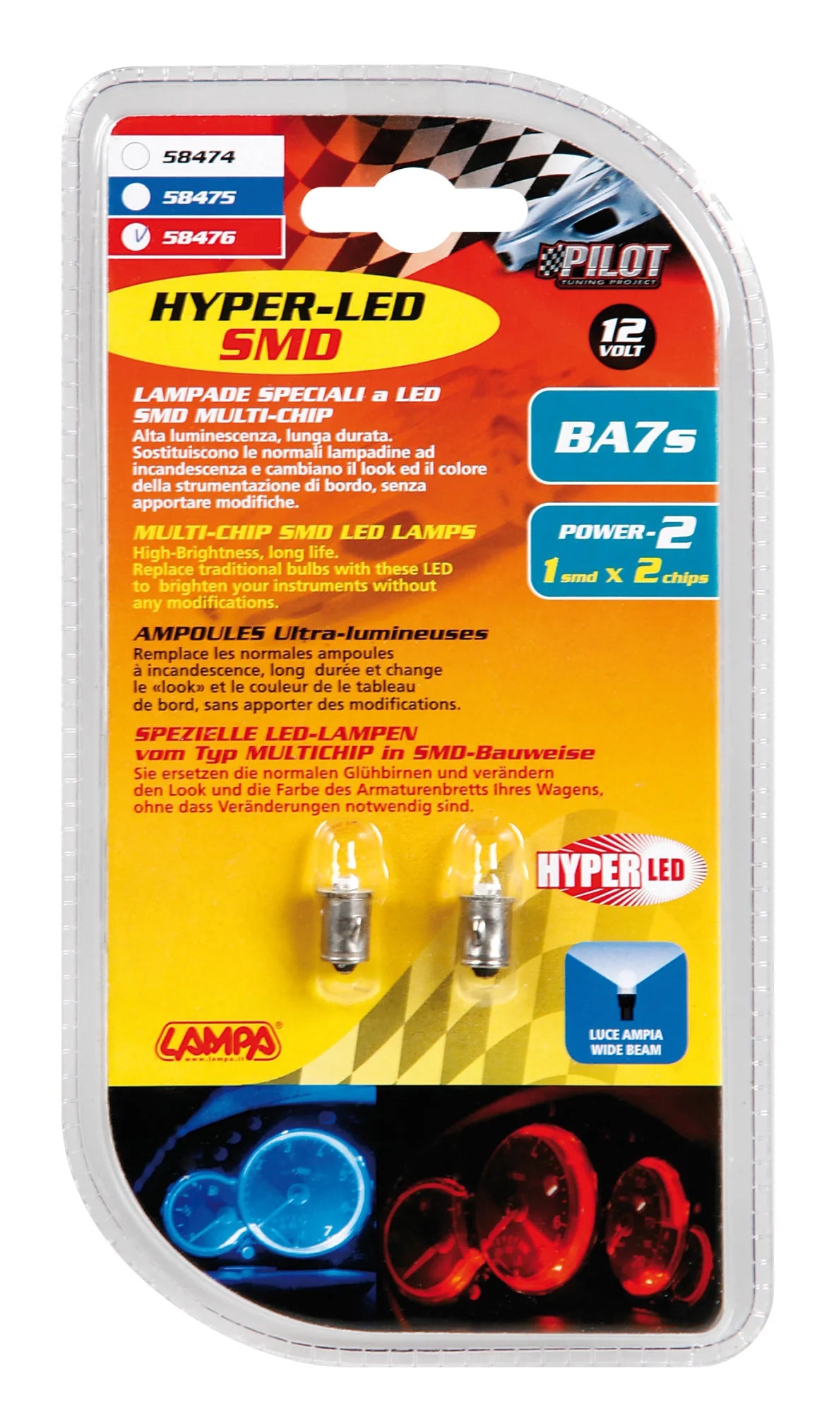 12V Hyper-Led 2 - 1 SMD x 2 chips - BA7s - 2 pz  - D/Blister - Rosso