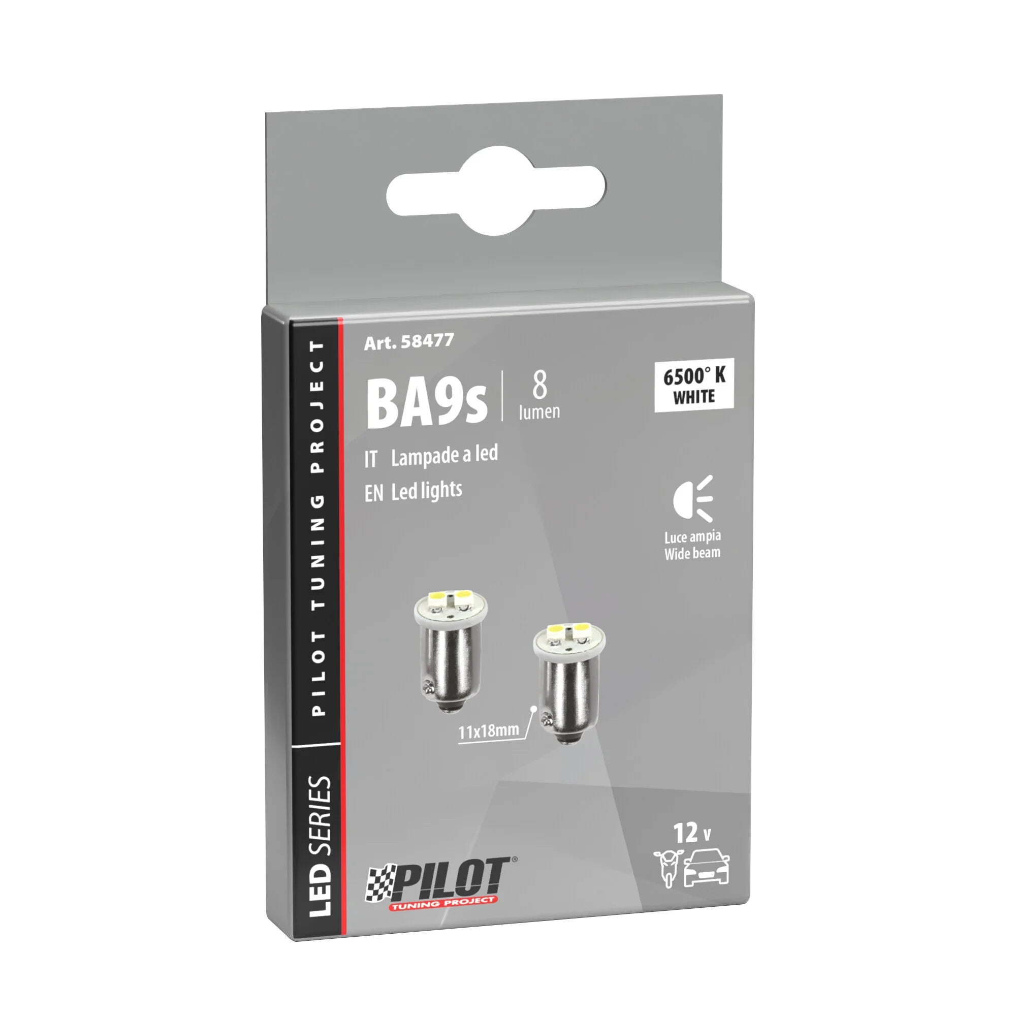 12V Hyper-Led 6 - 2 SMD x 3 chips - BA9s - 2 pz  - Scatola - Bianco