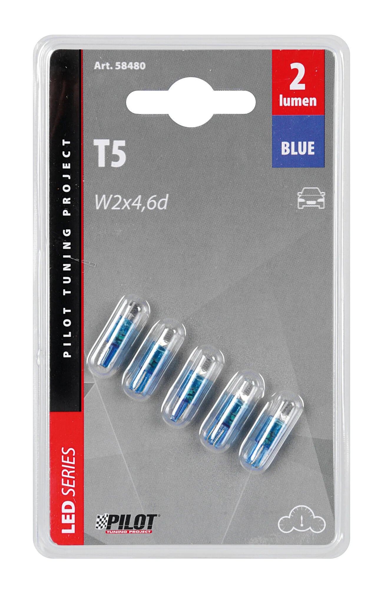 12V Kit Lampade cruscotto 1 Led - (T5) - W2x4,6d - 5 pz  - D/Blister - Blu