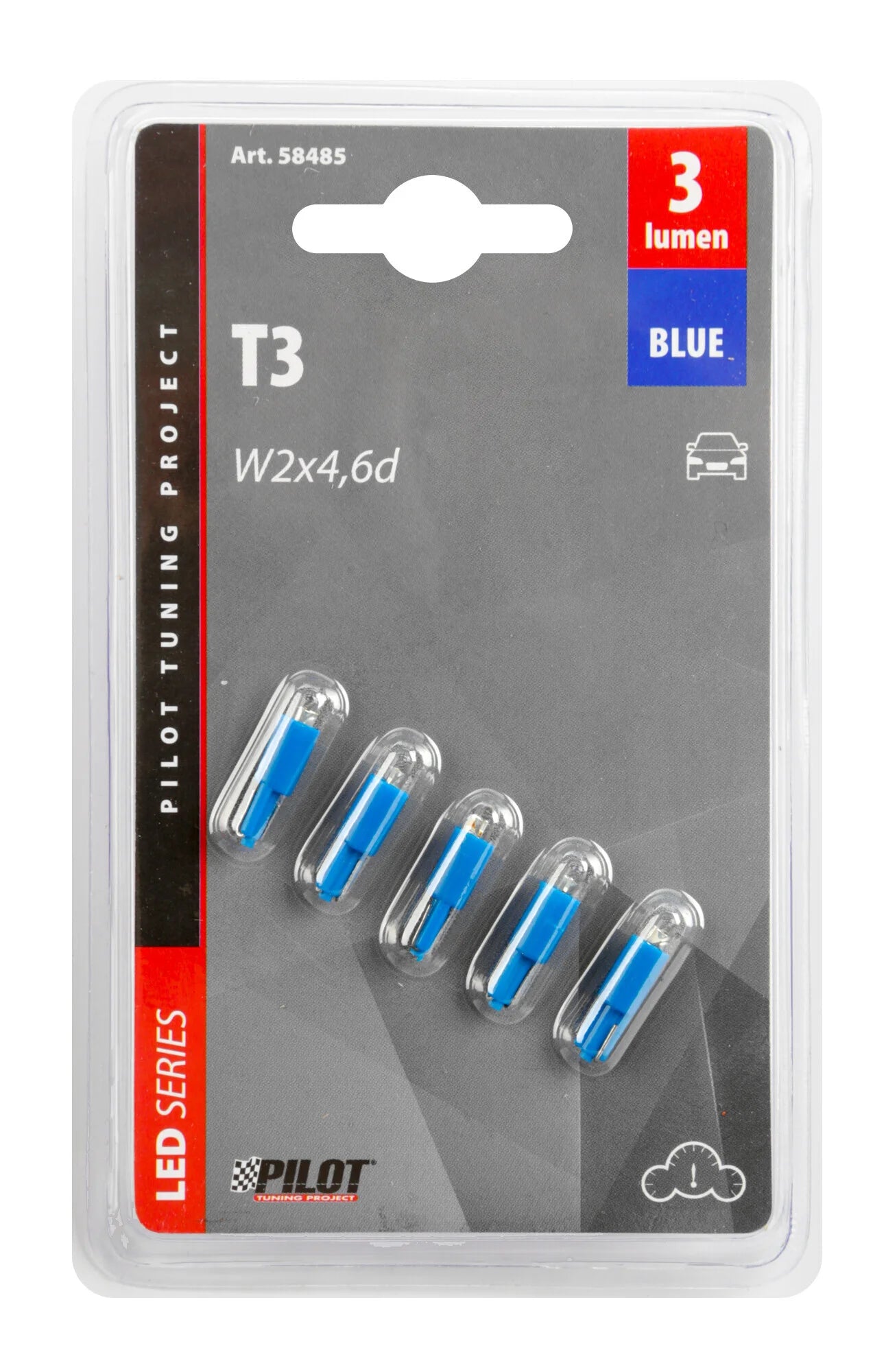 12V Kit Lampade cruscotto 1 Led - (T3) - W2x4,6d - 5 pz  - D/Blister - Blu