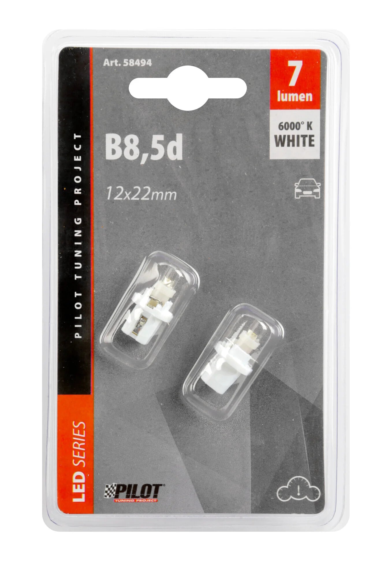 12V Lampada cruscotto 1 Led - B8,5d - 2 pz  - D/Blister - Bianco