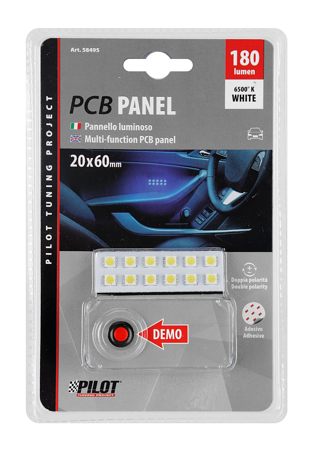 12V Hyper-Led - Pannello 12 Led - 20x60 mm - 1 pz  - D/Blister - Bianco