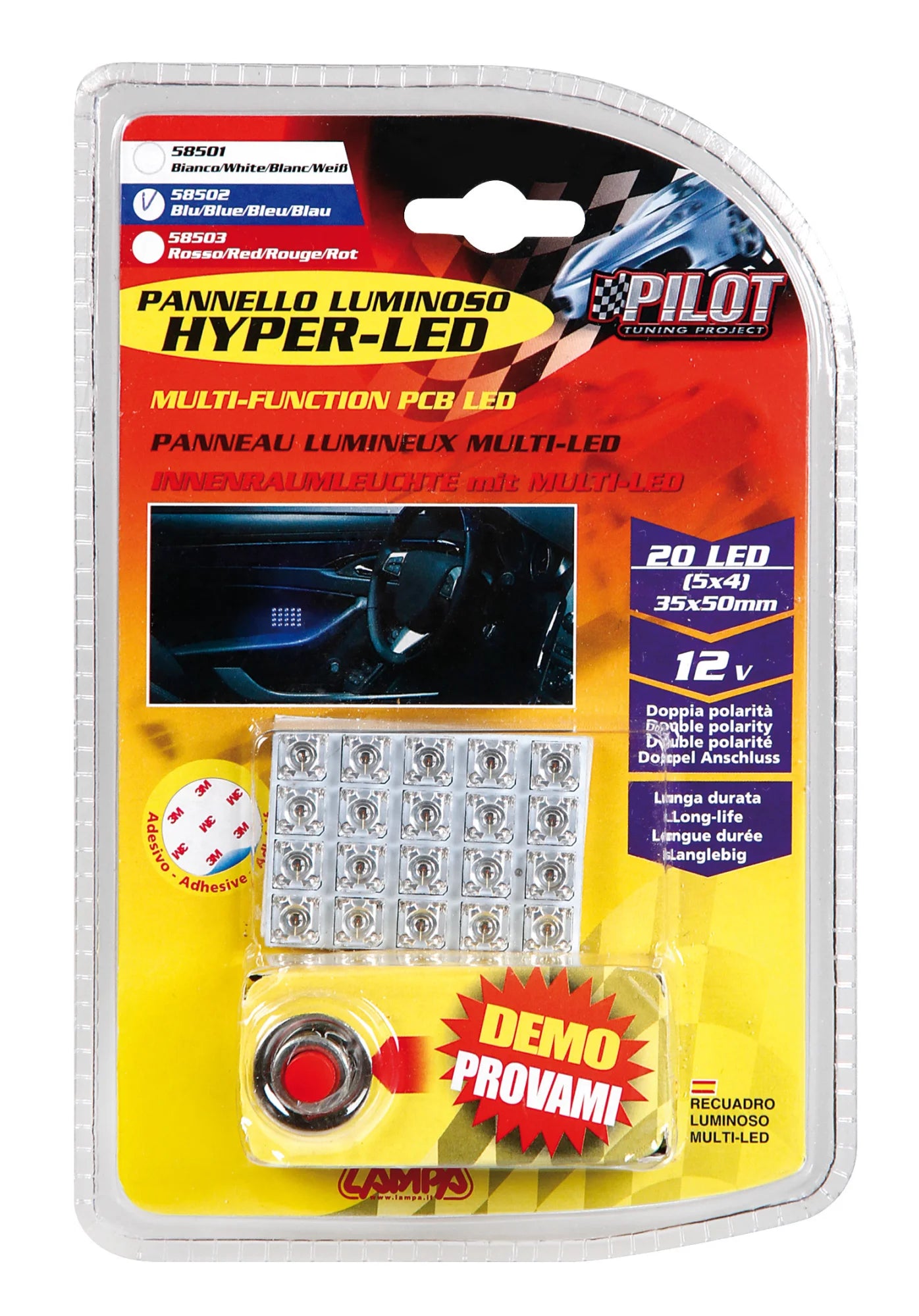 12V Hyper-Led - Pannello 20 Led - 35x50 mm - 1 pz  - D/Blister - Blu