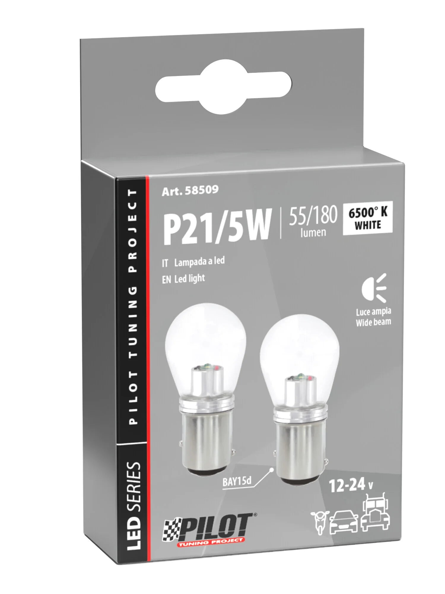 12/24V Mega-Led 16 - 1 Smd x 16 chips - (P21/5W) - BAY15d - 2 pz  - Scatola - Bianco