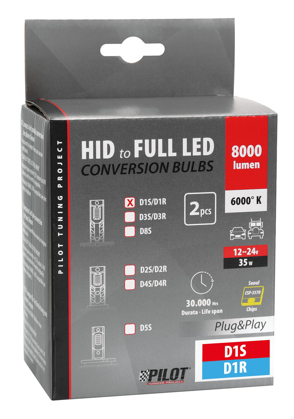 12-24V Lampade a Led per conversione fari Xenon - (D1S-D1R) - 35W - 2 pz  - Scatola