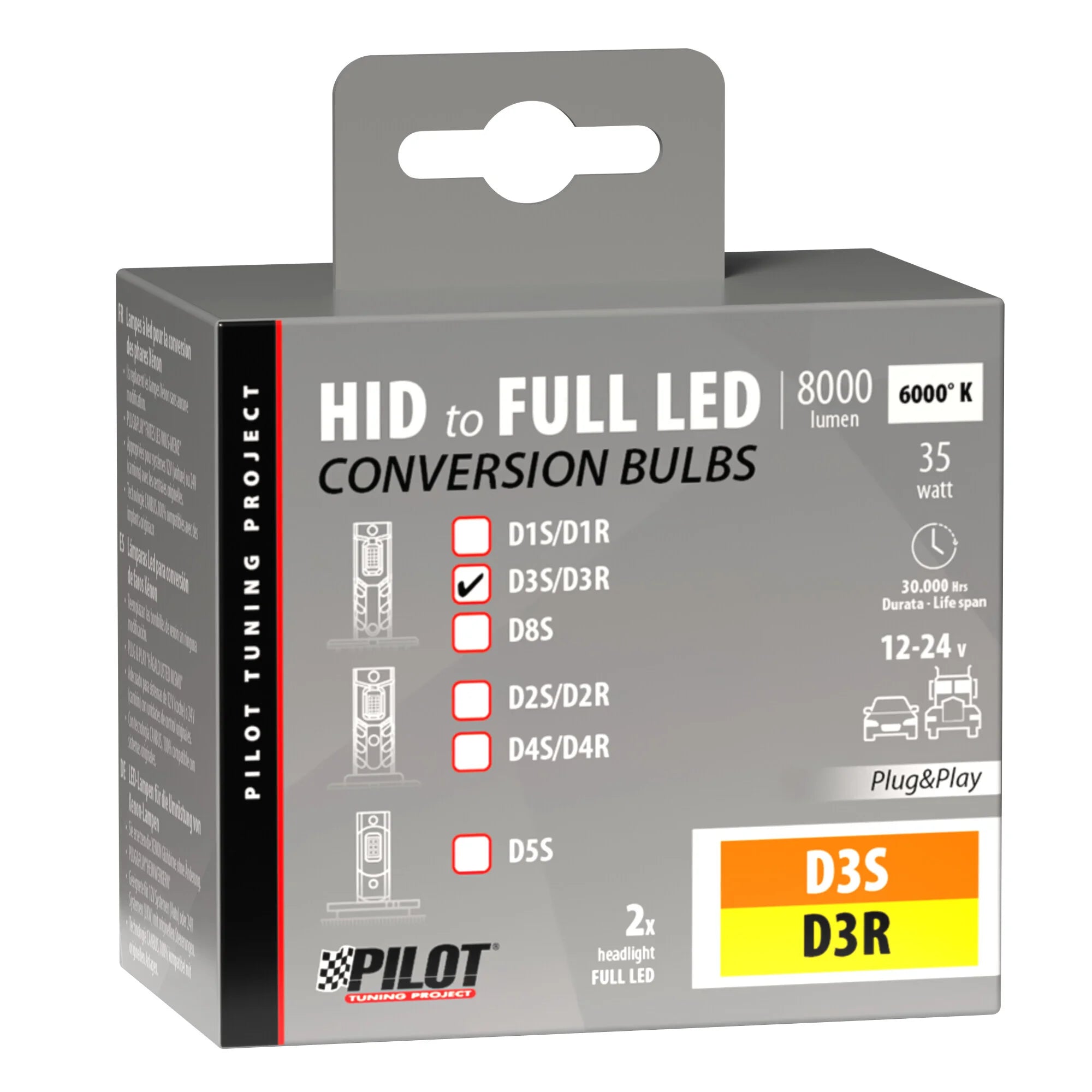 12-24V Lampade a Led per conversione fari Xenon - (D3S-D3R) - 35W - 2 pz  - Scatola