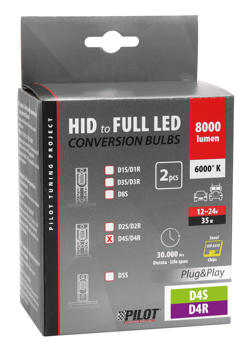 12-24V Lampade a Led per conversione fari Xenon - (D4S-D4R) - 35W - 2 pz  - Scatola