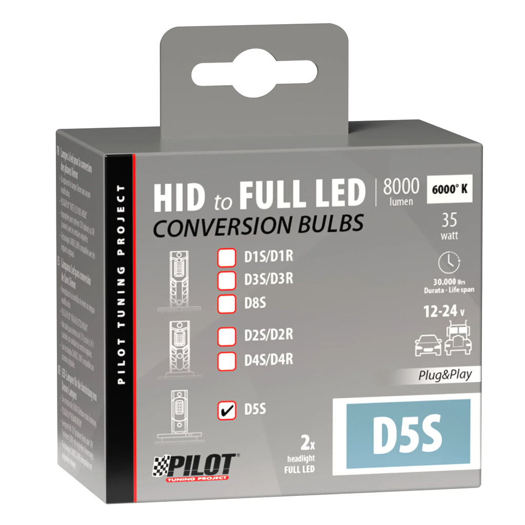 12-24V Lampade a Led per conversione fari Xenon - (D5S) - 35W - 2 pz  - Scatola