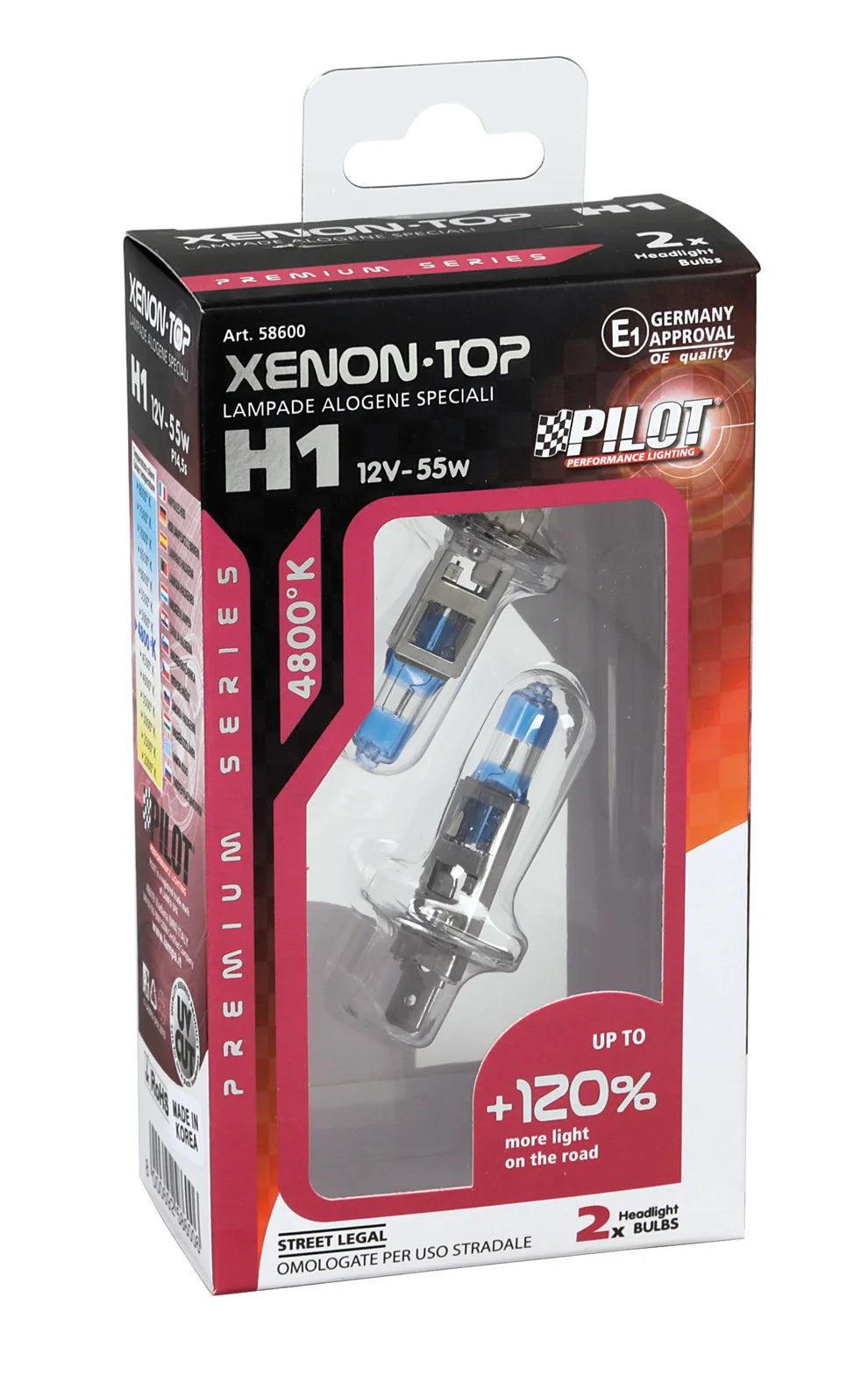 12V Lampada alogena Xenon Top +120% luce - H1 - 55W - P14,5s - 2 pz  - Scatola