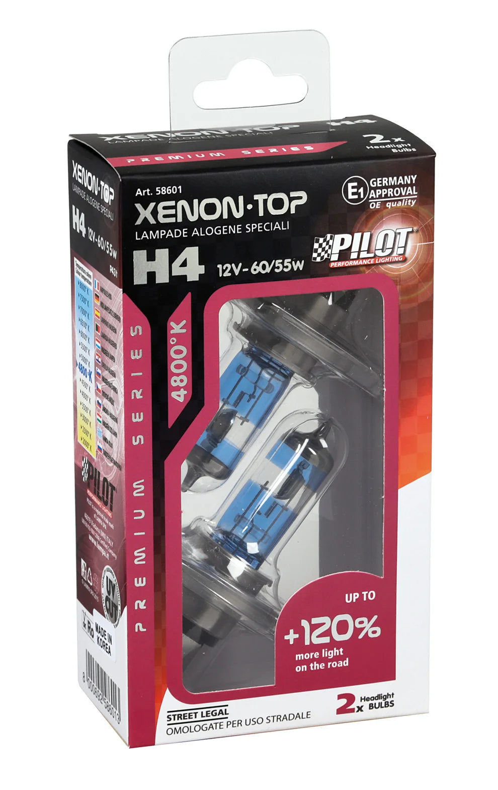 12V Lampada alogena Xenon Top +120% luce - H4 - 60/55W - P43t - 2 pz  - Scatola