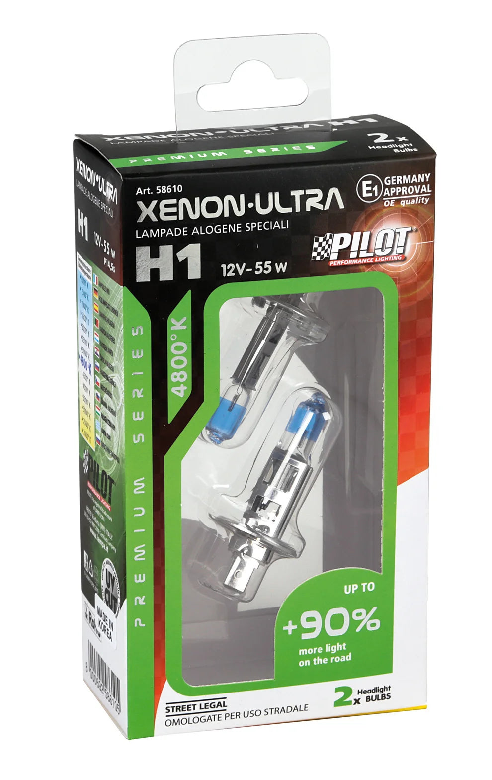 12V Lampada alogena Xenon Ultra +90% luce - H1 - 55W - P14,5s - 2 pz  - Scatola