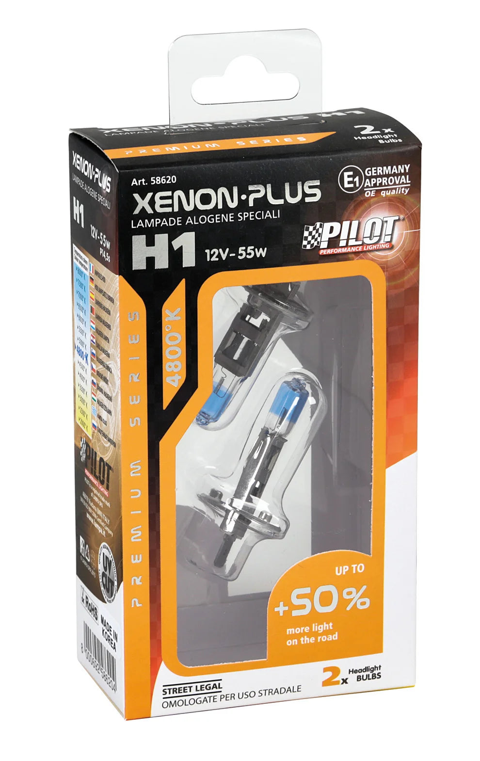 12V Lampada alogena Xenon Plus +50% luce - H1 - 55W - P14,5s - 2 pz  - Scatola
