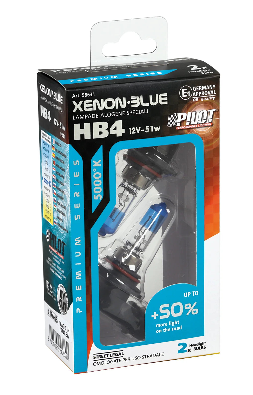 12V Lampada alogena Xenon Blue +50% luce - HB4 - 51W - P22d - 2 pz  - Scatola
