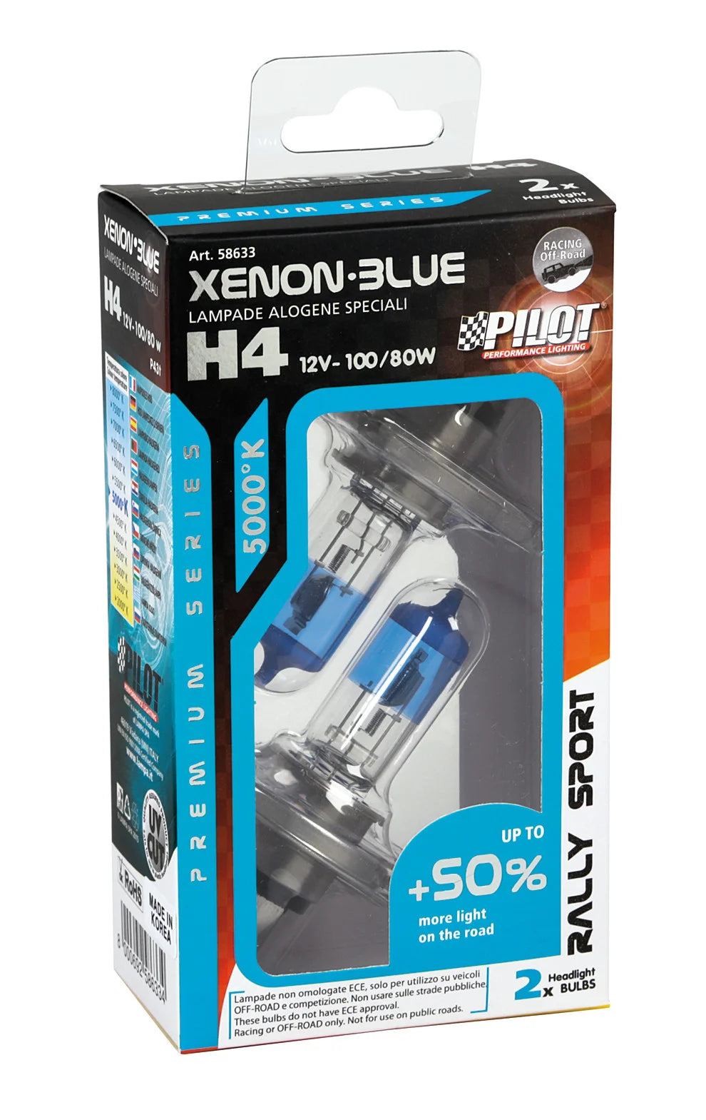 12V Lampada alogena Xenon Blue +50% luce - (H4) - 100/80W - P43t - 2 pz  - Scatola