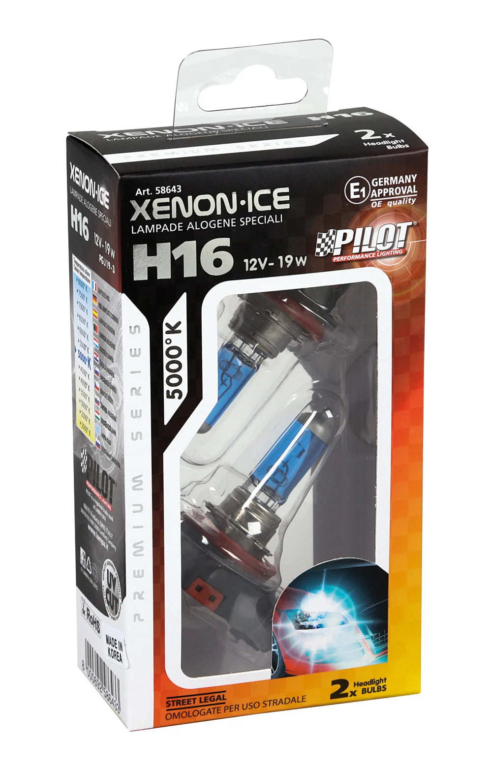 12V Lampada alogena Xenon Ice - H16 - 19W - PGJ19-3 - 2 pz  - Scatola