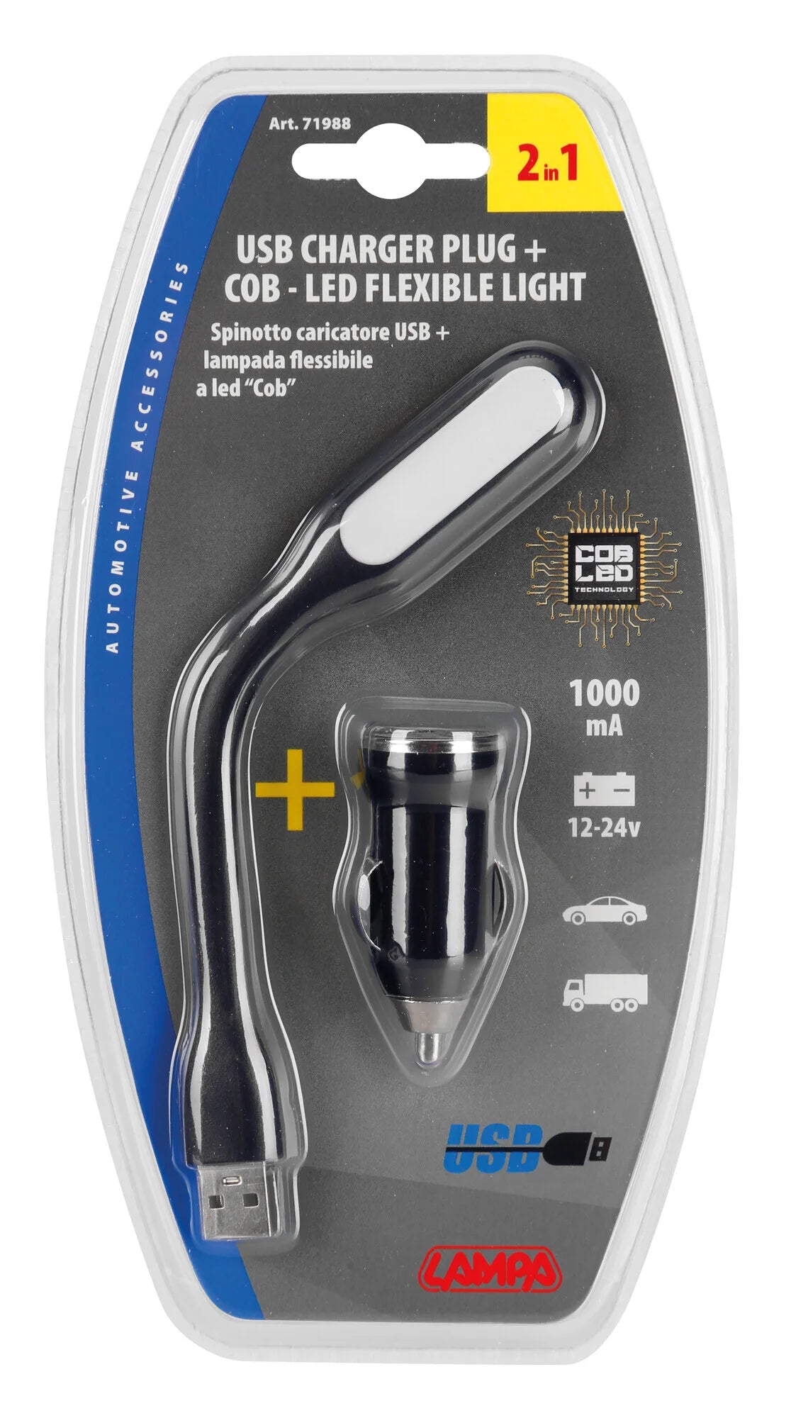 Lampada flessibile a LED COB + caricatore USB 12/24V - D/Blister 1 pz