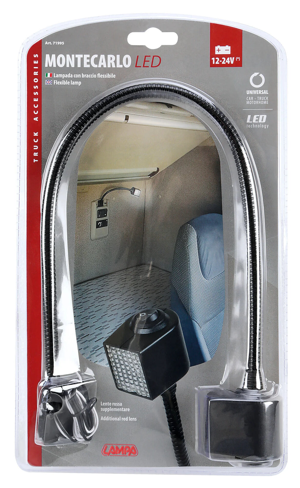 Montecarlo, lampada con braccio flessibile - 12/24V