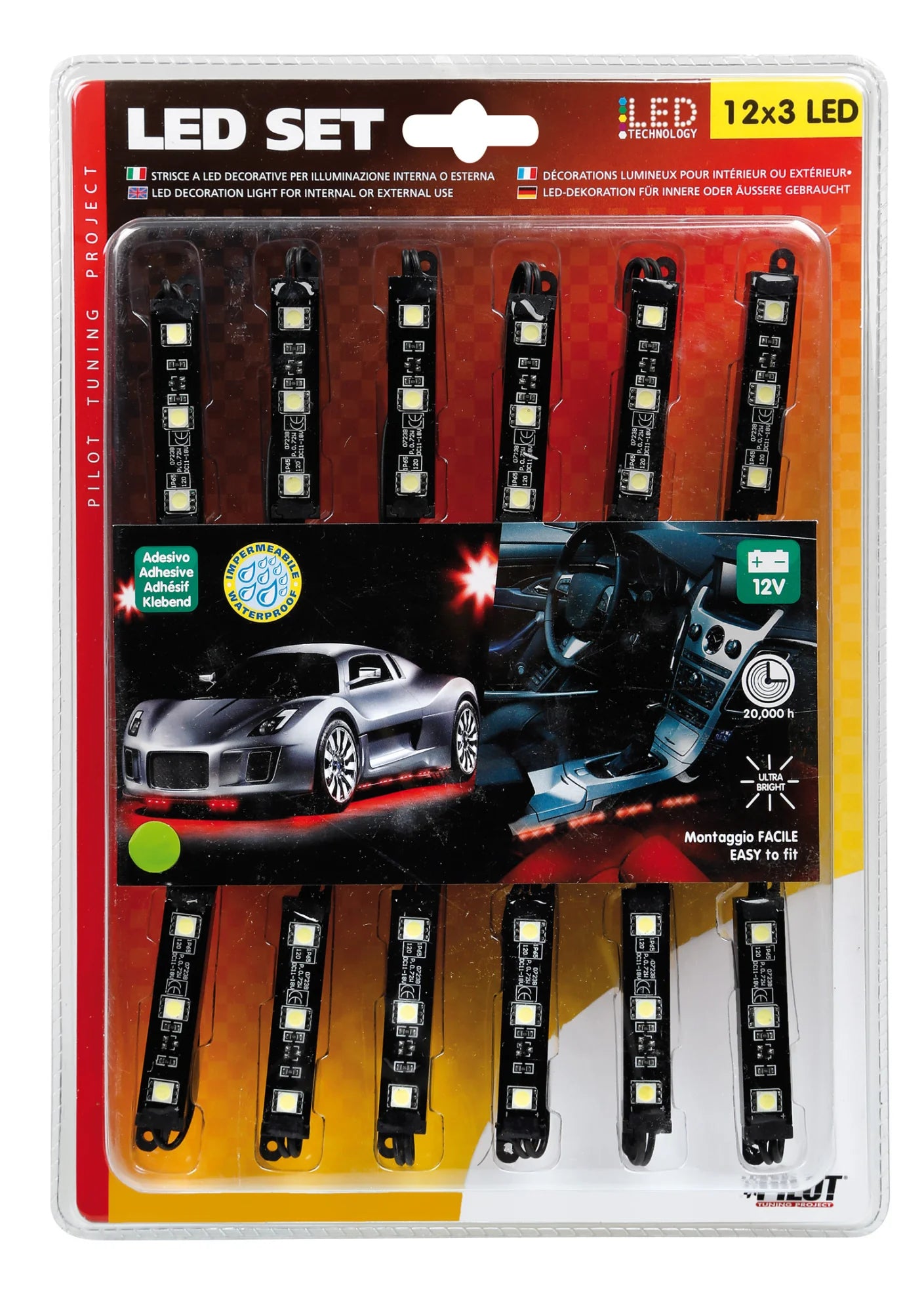 Hyper-Led Set 12x3, strisce decorative a led - 12V - Rosso