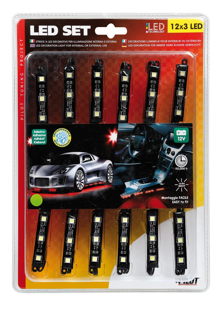 Hyper-Led Set 12x3, strisce decorative a led - 12V - Bianco