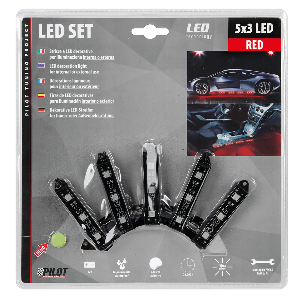 Hyper-Led Set 5x3, strisce decorative a led - 12V - Rosso