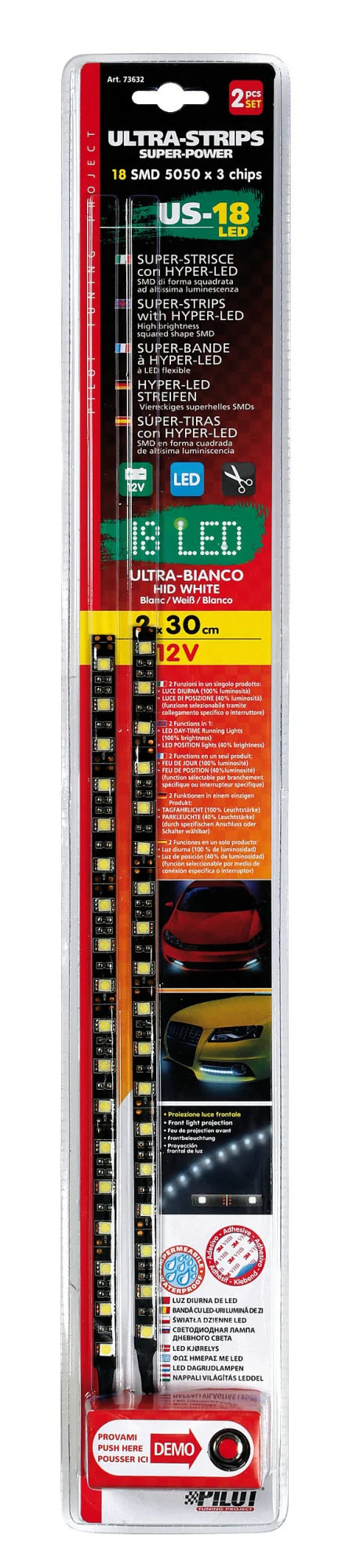Ultra-Strips, 12V - 18 Led - 2x30 cm - Bianco
