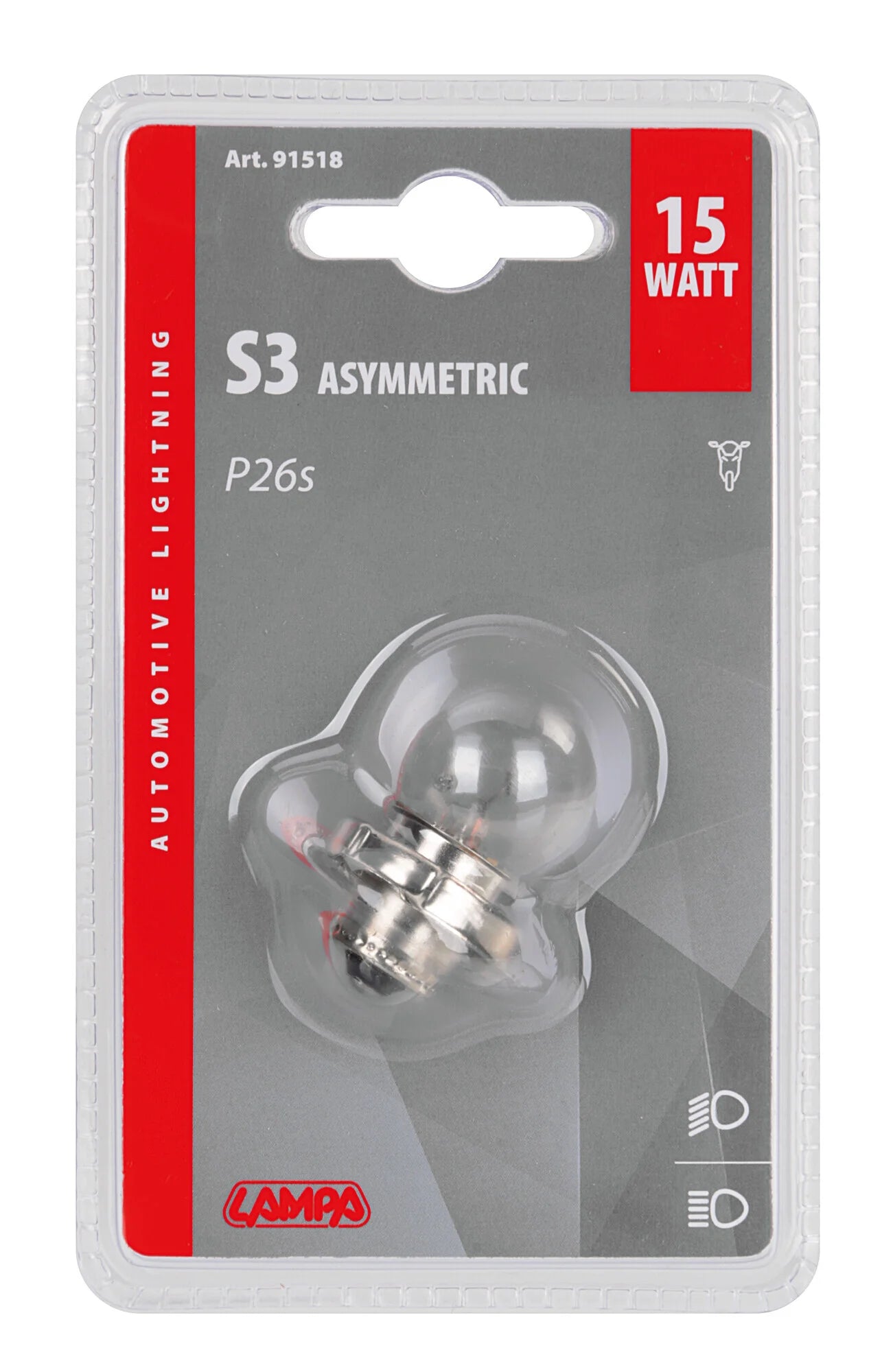 12V Lampada asimmetrica - S3 asymmetric - 15W - P26s - 1 pz  - D/Blister