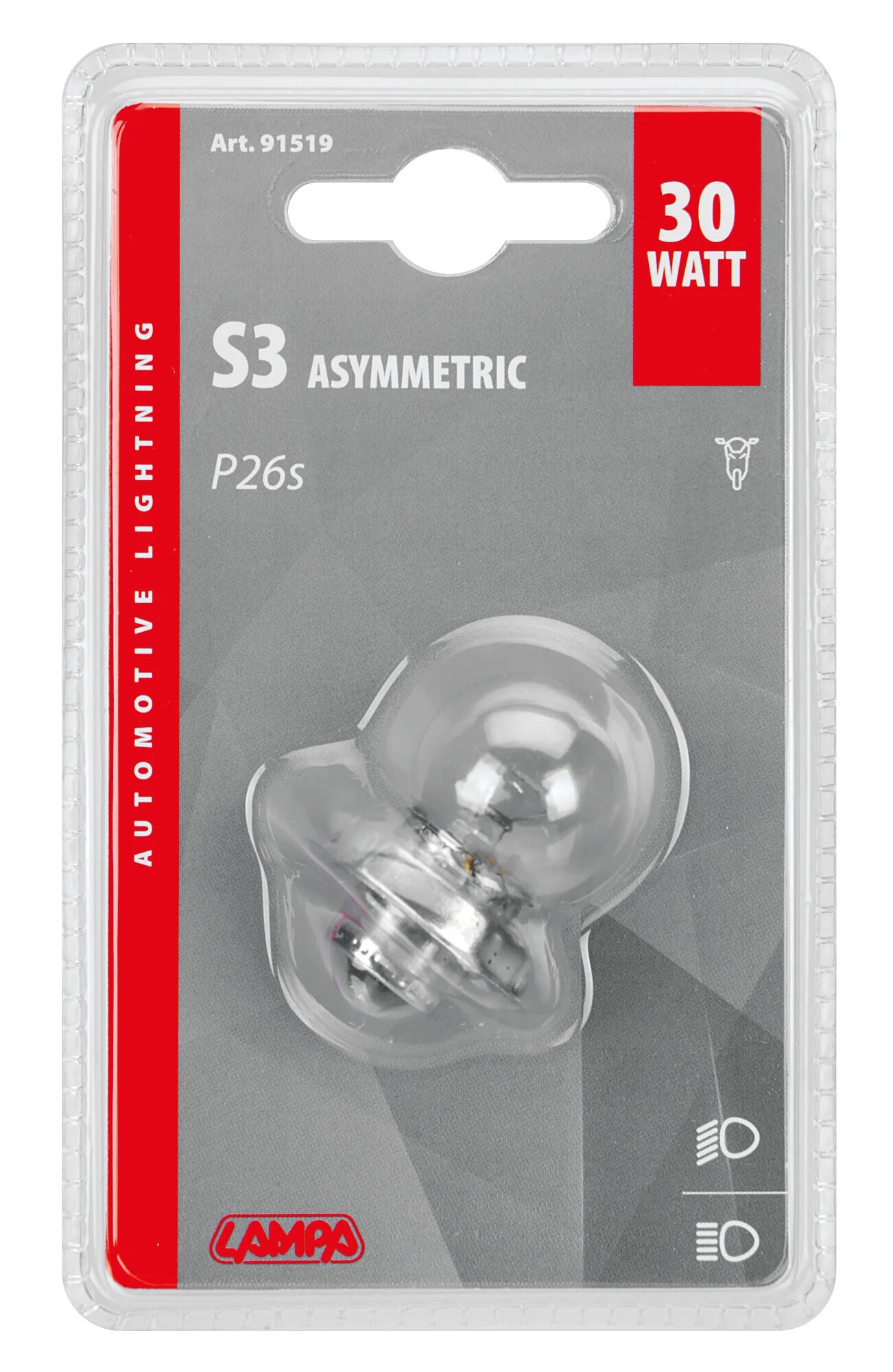 12V Lampada asimmetrica - S3 asymmetric - 30W - P26s - 1 pz  - Scatola