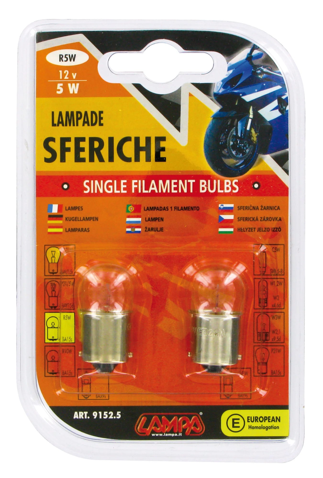 12V Lampada sferica - R5W - 5W - BA15s - 2 pz  - D/Blister