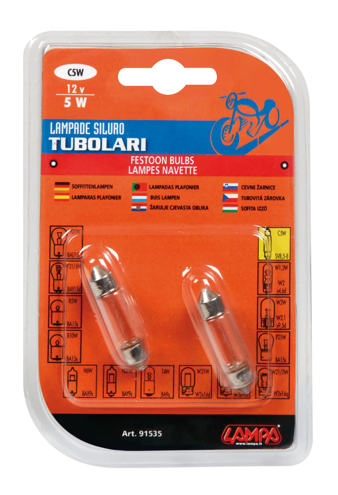 12V Lampada siluro - C5W - 11x35 mm - 5W - SV8,5-8 - 2 pz  - D/Blister