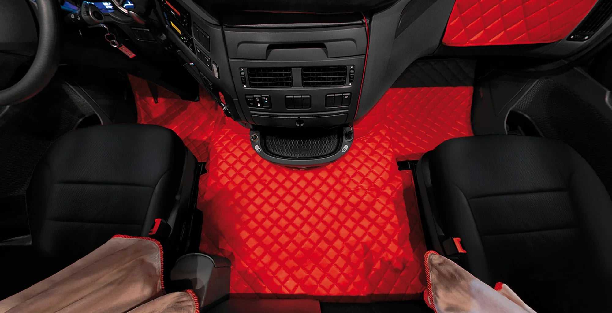 Tappeto unico in Skeentex - Rosso - compatibile per Mercedes Actros MP2 (04/03>12/08) no tunnel, sedile fisso - Mercedes Actros MP3 (06/08>12/13) no tunnel, sedile fisso